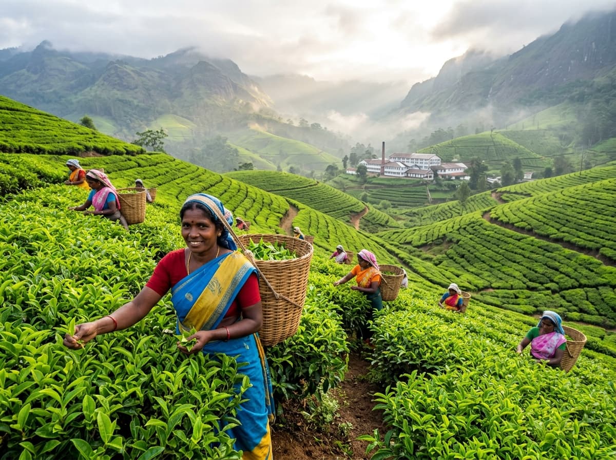 Emerald Ceylon tea hills in Nuwara Eliya Sri Lanka